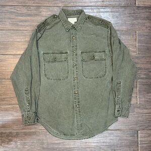 VTG 80s Banana Republic Safari Travel Olive Green Button-Down Shirt Men's S